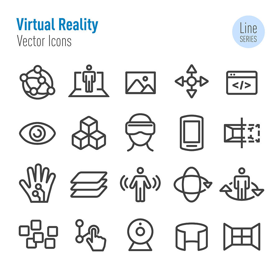 Virtual Reality Icons Set - Vector Line Series Drawing by -victor-