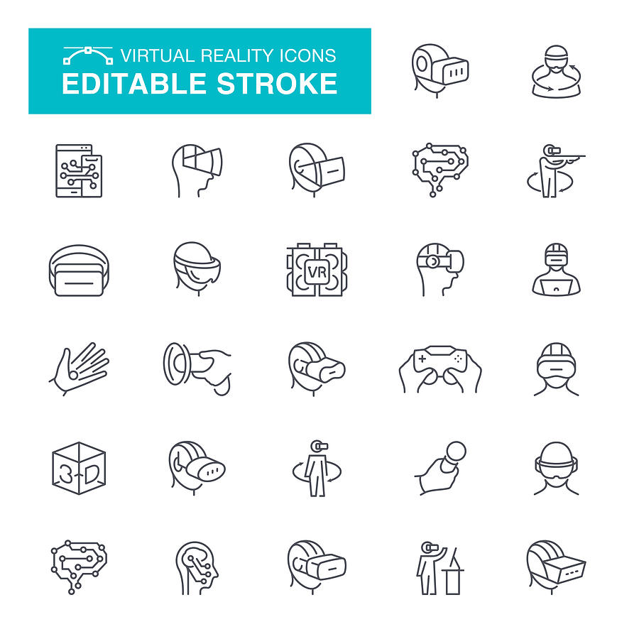 Virtual Reality Set Editable Stroke Icons Drawing by Forest_strider