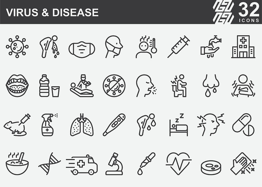 Virus and Disease Line Icons Drawing by LueratSatichob