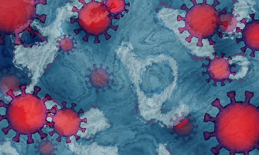 Virus Cells Over Organic Blue Background Drawing by DonkeyWorx