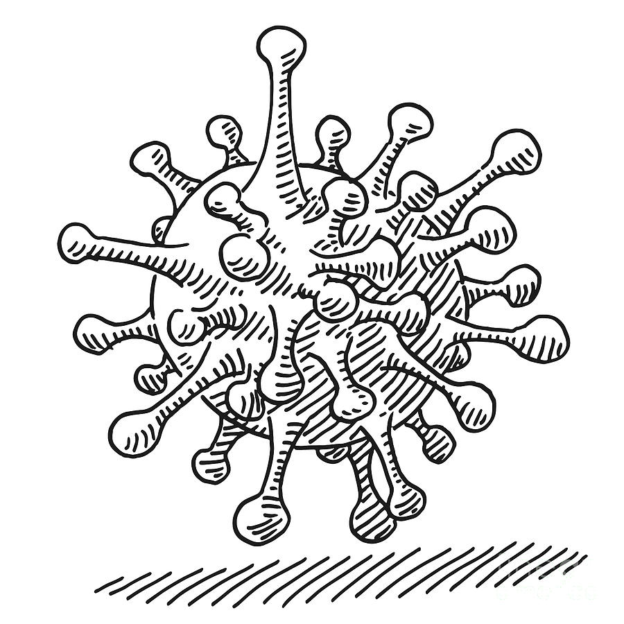 Black And White Drawing - Virus Microscopic Organism Drawing by Frank Ramspott