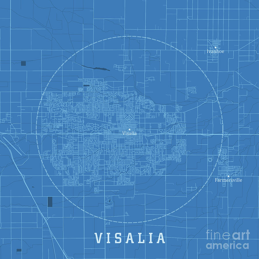 Visalia CA City Vector Road Map Blue Text Digital Art by Frank Ramspott ...