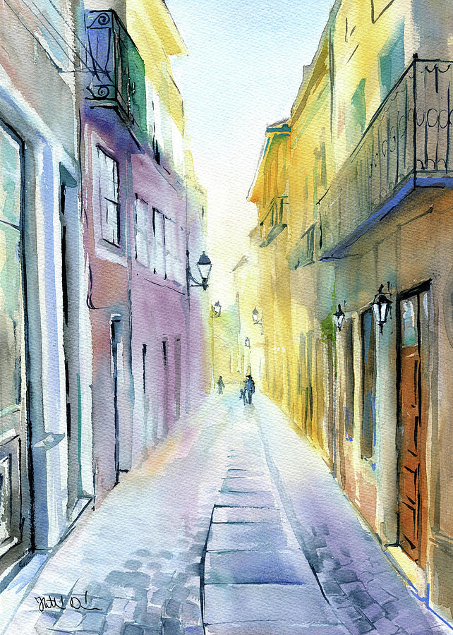 Viseu Old Town Street Portugal Painting Painting by Dora Hathazi Mendes