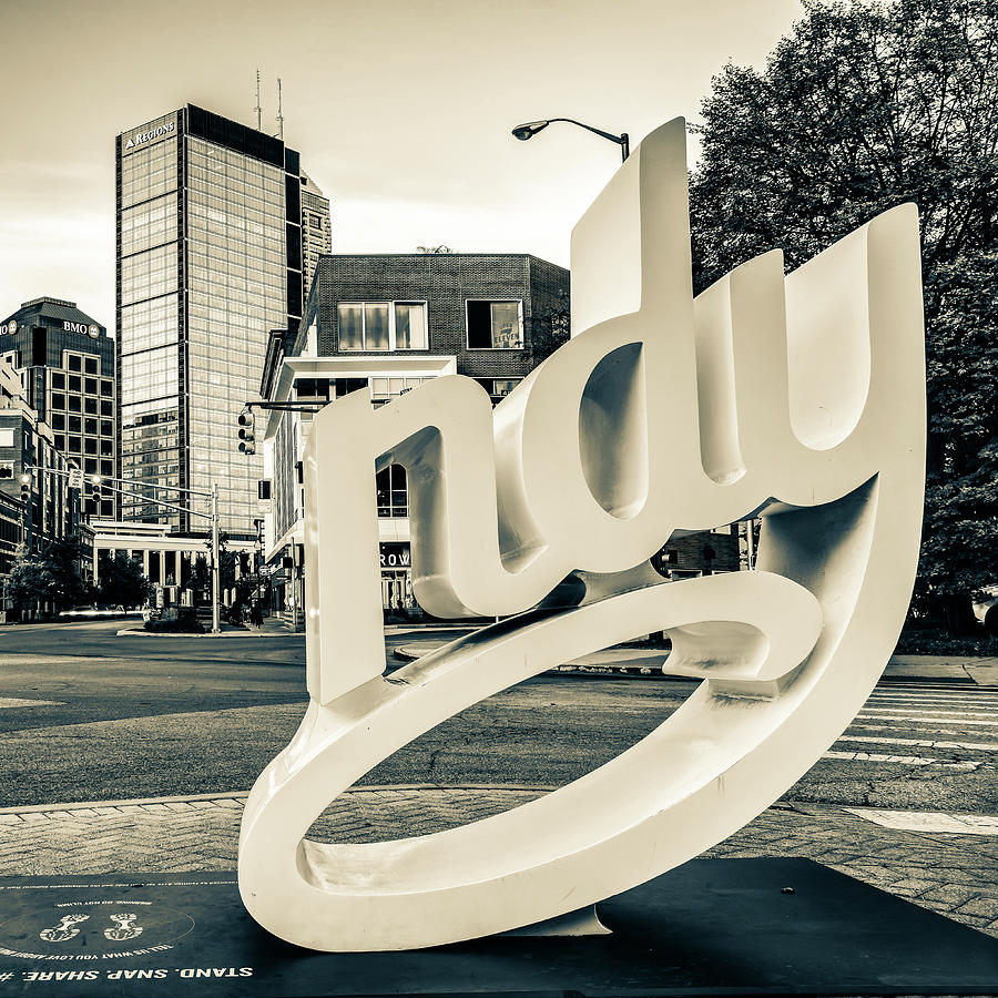 Visit Indy Script Sign And Cityscape In Sepia Photograph by Gregory Ballos