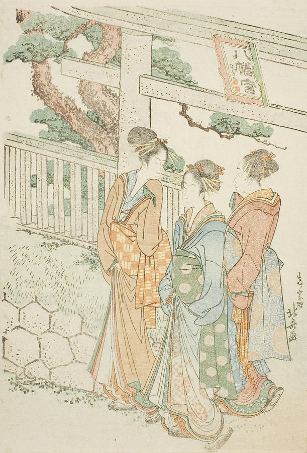 Visitors to the Hachiman Shrine Relief by Katsushika Hokusai