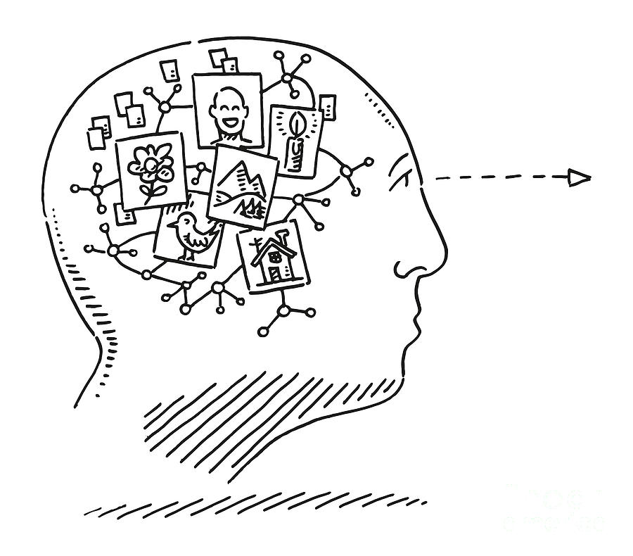 Black And White Drawing - Visual Thinking Head Concept Drawing by Frank Ramspott