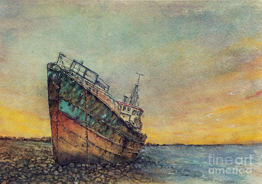Vita Nova Wreck on the Sands of Time Painting by Amalia Suruceanu