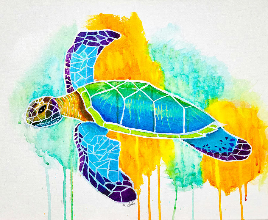 Vitamin Sea Turtle Painting by Bennie Giles