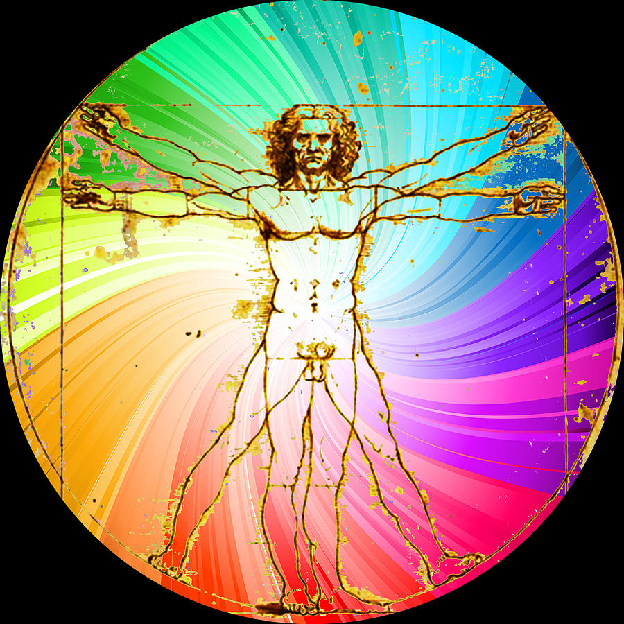 Vitruvian Man Tees Da Vinci Renaissance Gift Rainbow Painting by Tony Rubino