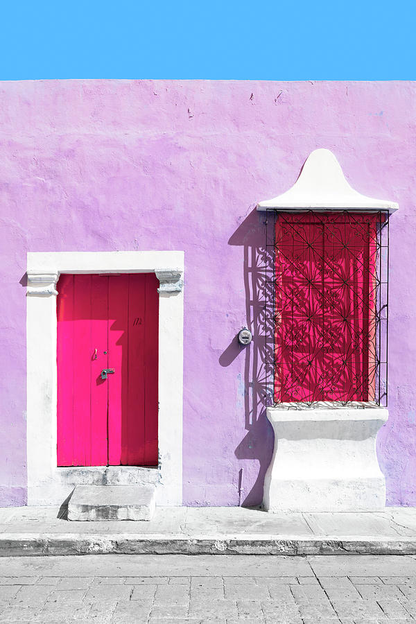 Viva Mexico Collection - Deep Pink and Thistle Facade - Campeche Photograph by Philippe HUGONNARD