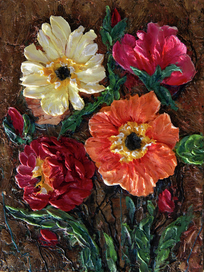 Vivid Blooms in 3D  Painting by Lena Owens - OLena Art Vibrant Palette Knife and Graphic Design
