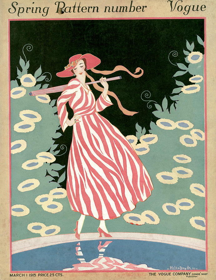 Vogue Cover Illustration Of A Woman Walking By A Pond Painting by Helen Dryden