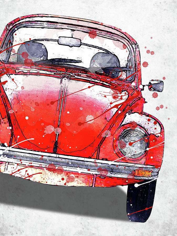 Volkswagen beetle front watercolor Digital Art by Mihaela