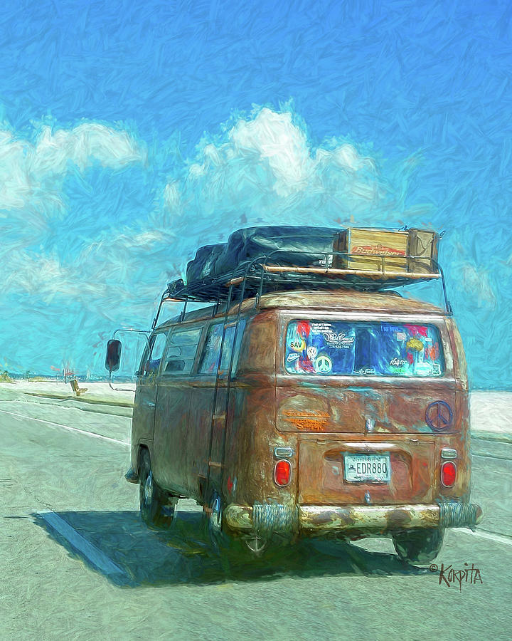 Volkswagen Bus - Cruising the Coast Digital Art by Rebecca Korpita