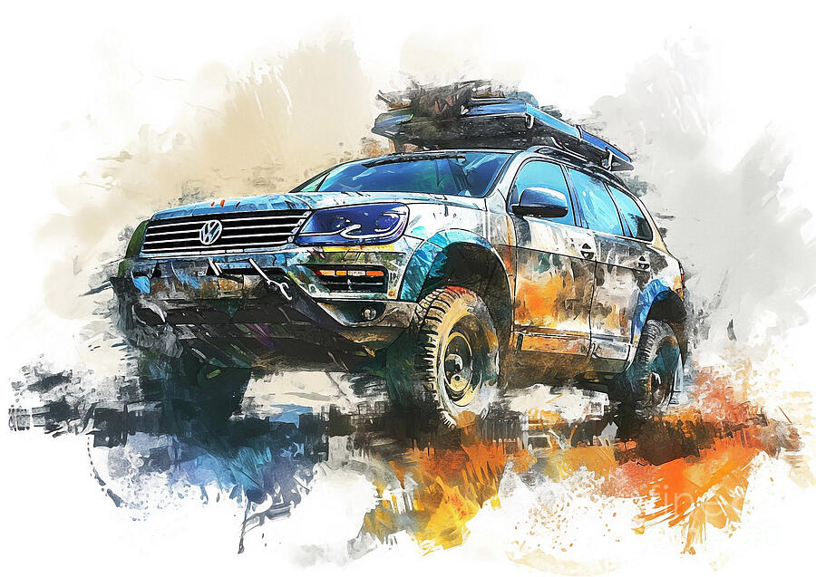 Abstract Painting - Volkswagen Touareg Adventure auto vibrant colors by Clark Leffler