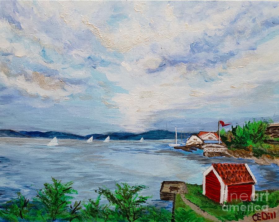 Vollen harbor, Vollen, Norway Painting by C E Dill