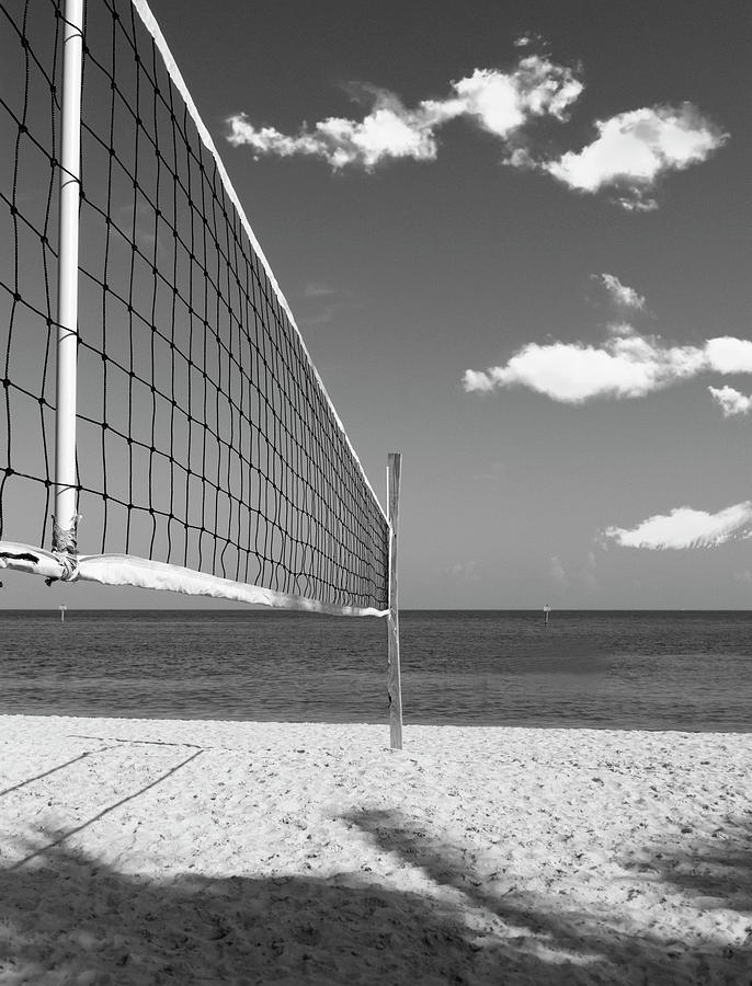 Volleyball Net on the Beach BW Photograph by Bob Pardue