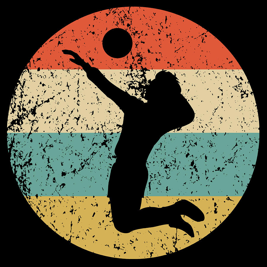 Volleyball Vintage Retro Volleyball Player Circle Icon Digital Art by ...