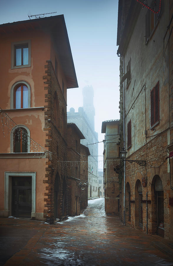 Snowfall in Volterra old town Photograph by Stefano Orazzini