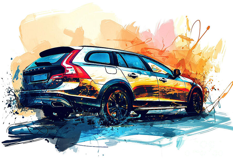 Abstract Painting - Volvo V60 Cross Country auto vibrant colors by Clark Leffler
