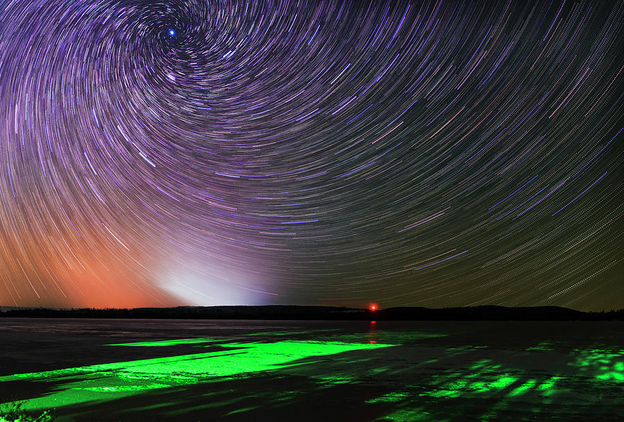 Vortex star trail over Lake Margrethe in Grayling MI Photograph by ...