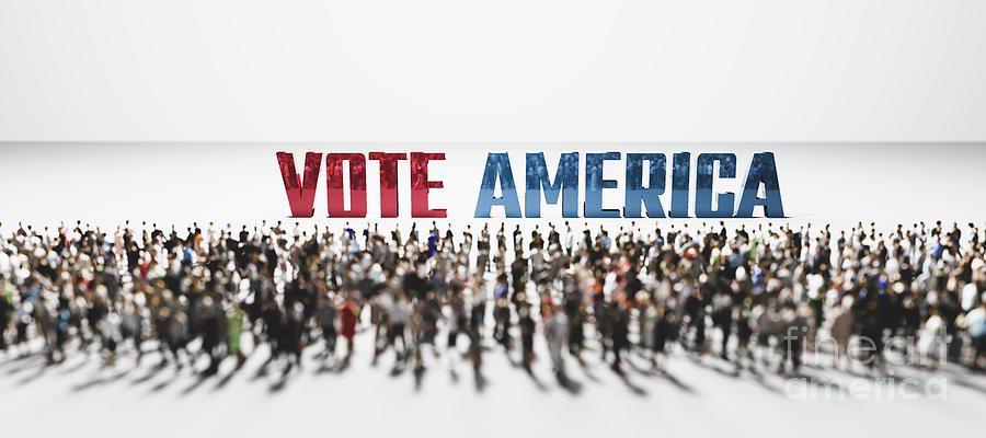 Vote Photograph - Vote America slogan in front of large group of people by Michal Bednarek