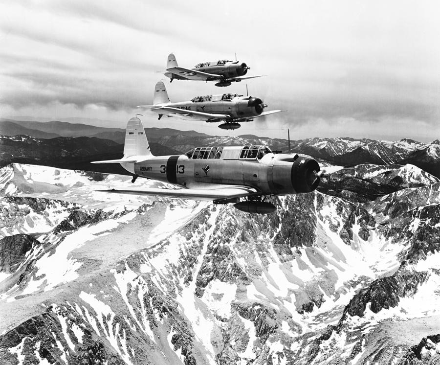 Vought Vindicator Aircraft Flying In Formation - Sierra Nevada - 1938 Photograph by War Is Hell Store