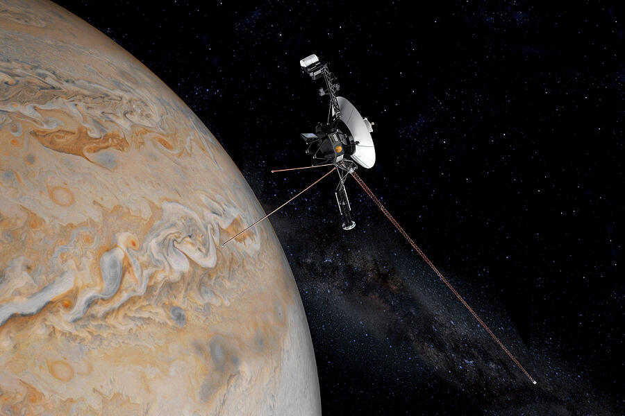 Voyager 1 Spacecraft and Jupiter Digital Art by Erik Simonsen