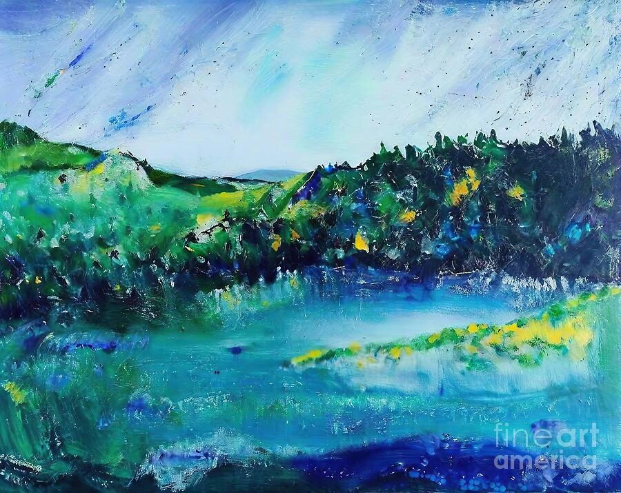 Vrbas River Banja Luka No 202305 Painting blue landscape moody dramatic