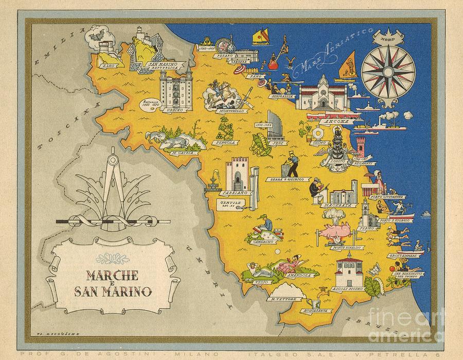 Vsevolode Nicouline - Giovanni de Agostini - Marche e San Marino - 1943 Digital Art by Vintage Map Vsevolode Nicouline - Giovanni de Agostini - Marche e San Marino - 1943 Digital Art by Vintage Map