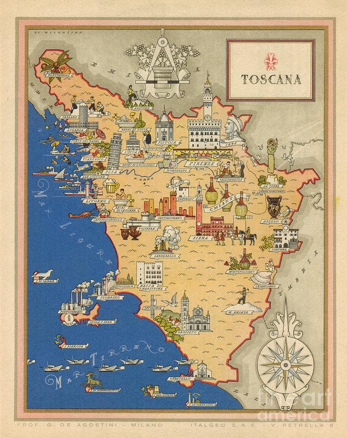 Vsevolode Nicouline - Giovanni de Agostini - Toscana - 1943 Digital Art by Vintage Map