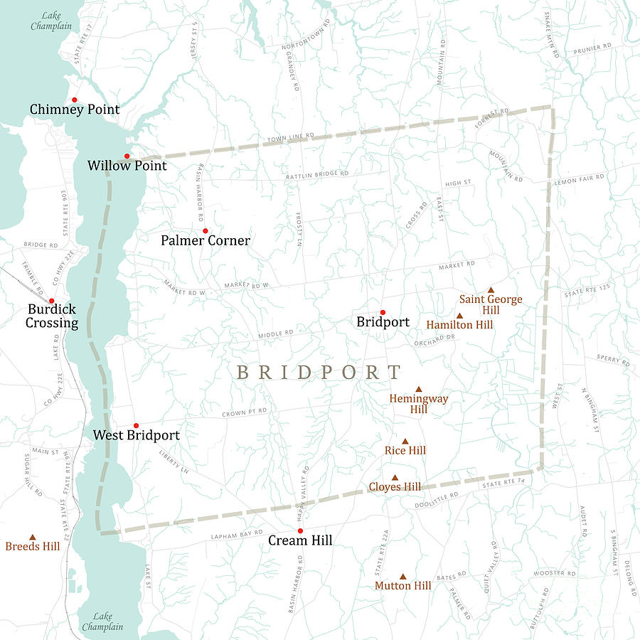 VT Addison Bridport Vector Road Map Digital Art by Frank Ramspott ...