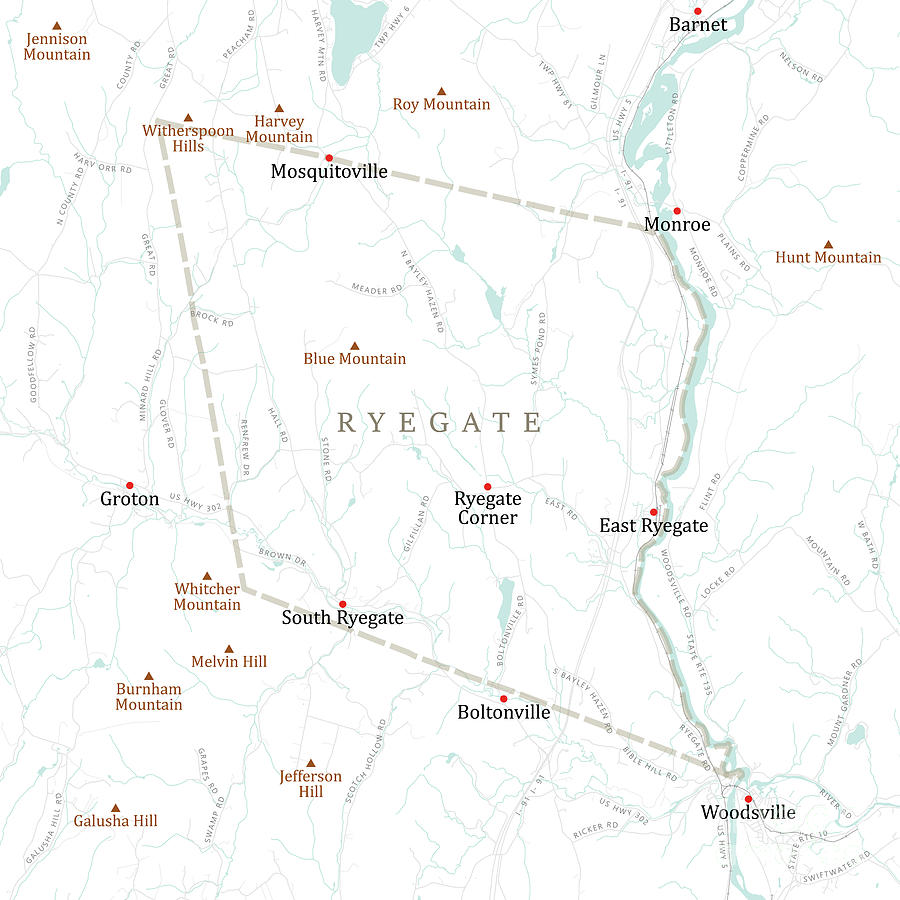 VT Caledonia Ryegate Vector Road Map Digital Art by Frank Ramspott ...