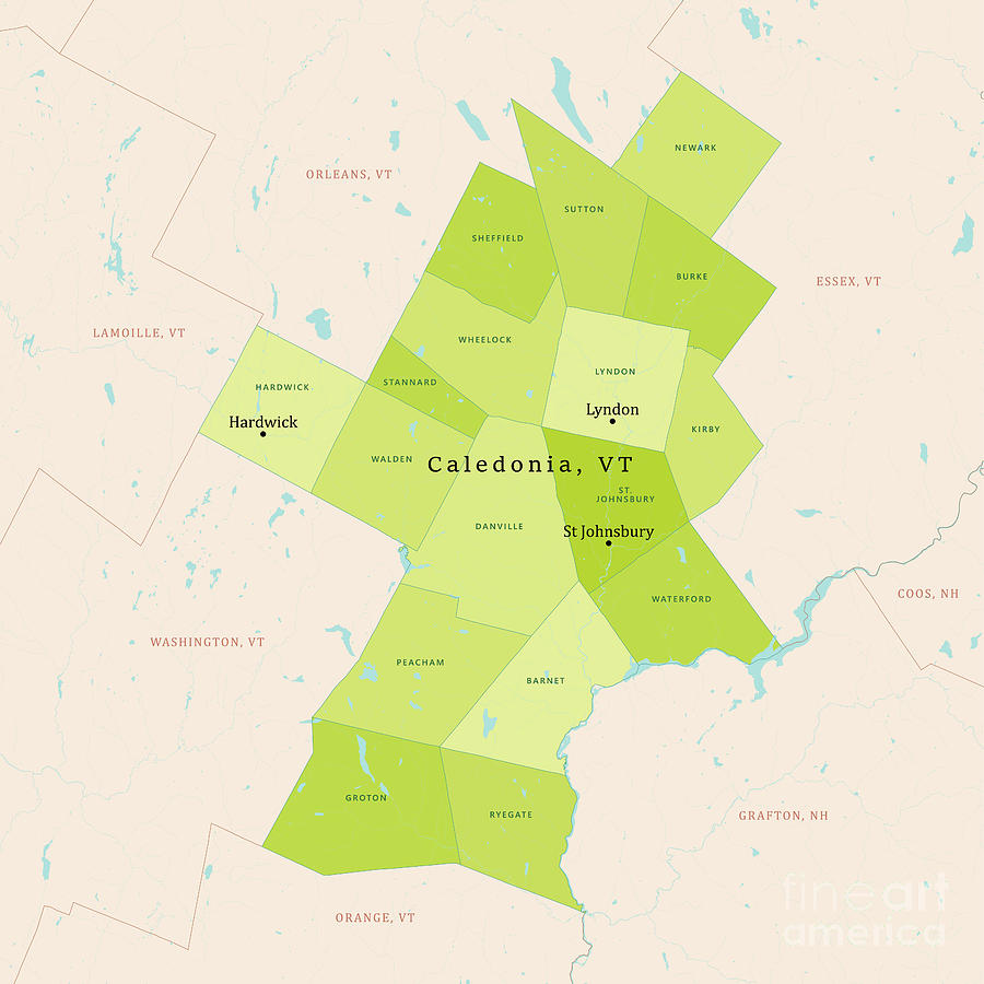 VT Caledonia Vector Map Green Digital Art by Frank Ramspott - Fine Art ...