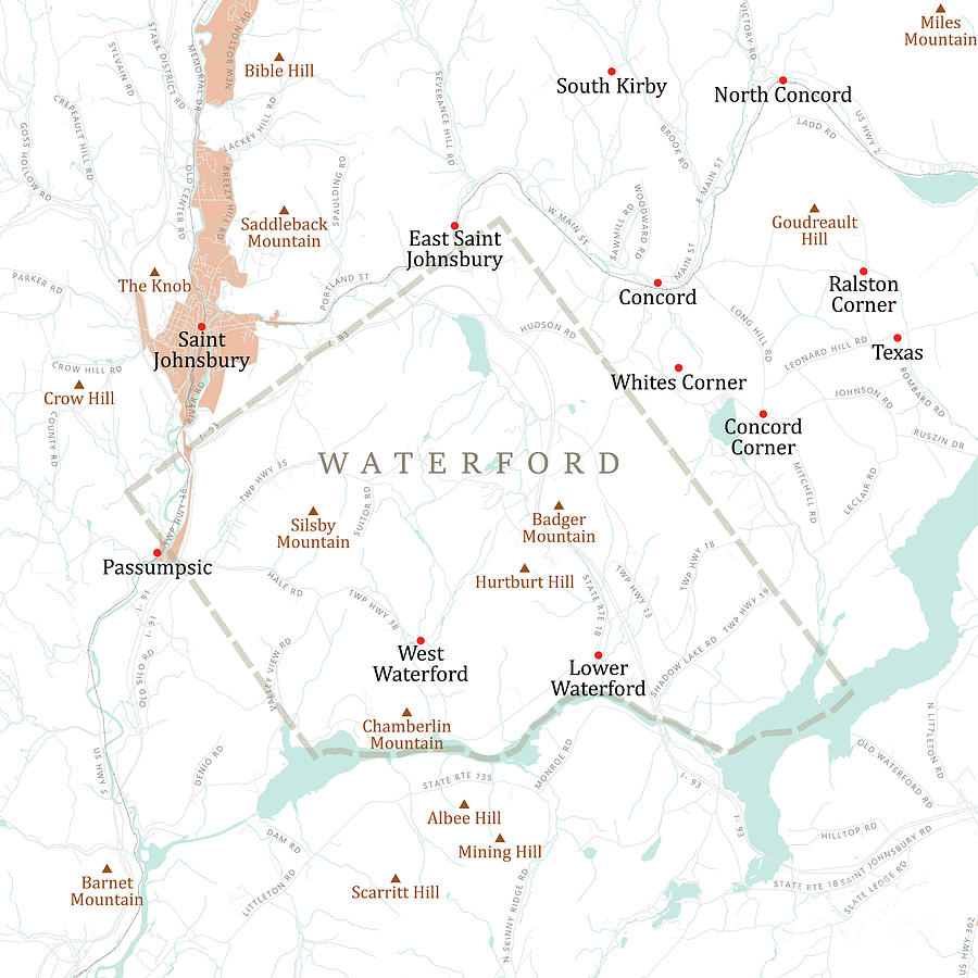 VT Caledonia Waterford Vector Road Map Digital Art by Frank Ramspott
