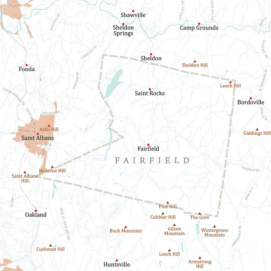 Oakland Digital Art - VT Franklin Fairfield Vector Road Map by Frank Ramspott