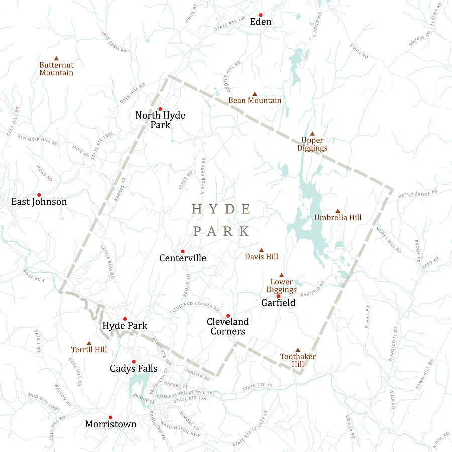 Hyde Park Digital Art - VT Lamoille Hyde Park Vector Road Map by Frank Ramspott