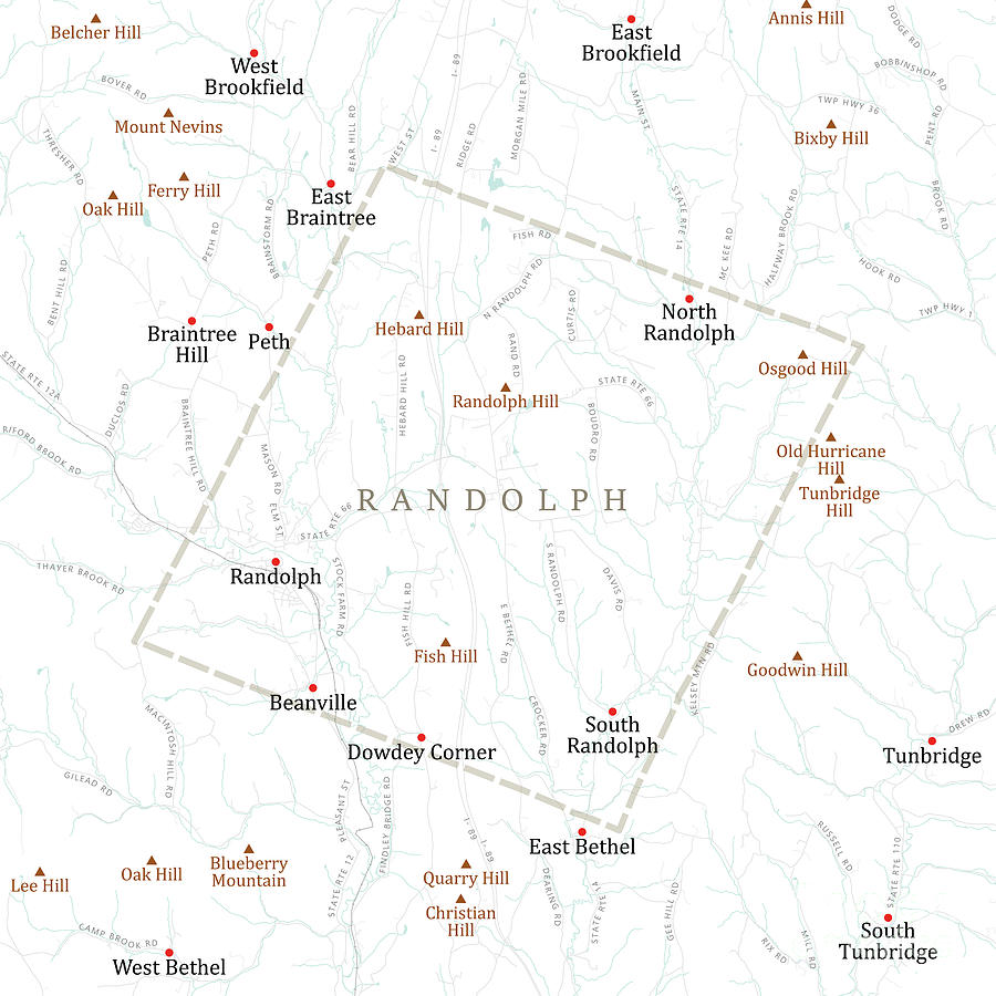 VT Orange Randolph Vector Road Map Digital Art by Frank Ramspott Fine