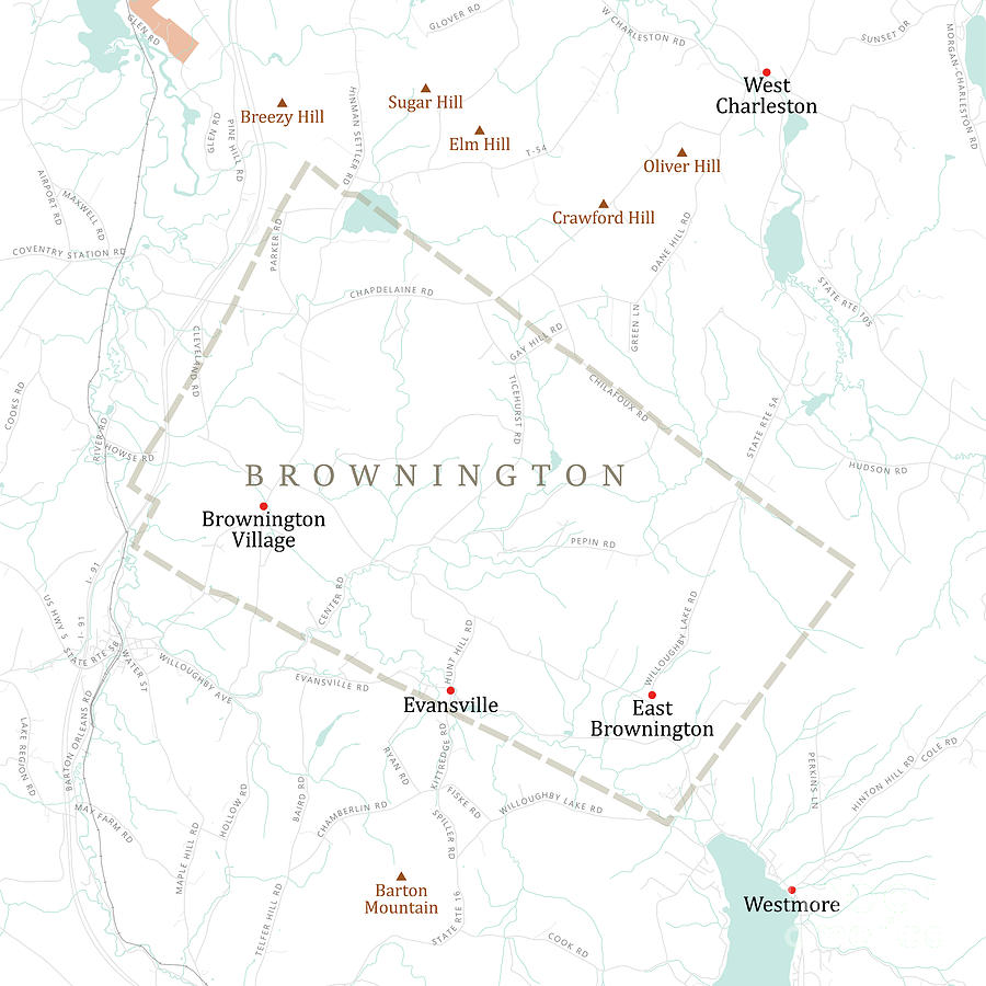 VT Orleans Brownington Vector Road Map Digital Art by Frank Ramspott