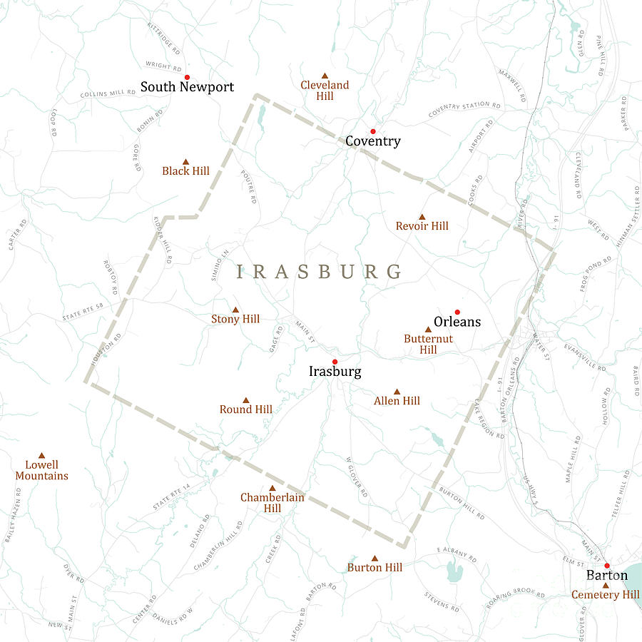 VT Orleans Irasburg Vector Road Map Digital Art by Frank Ramspott ...