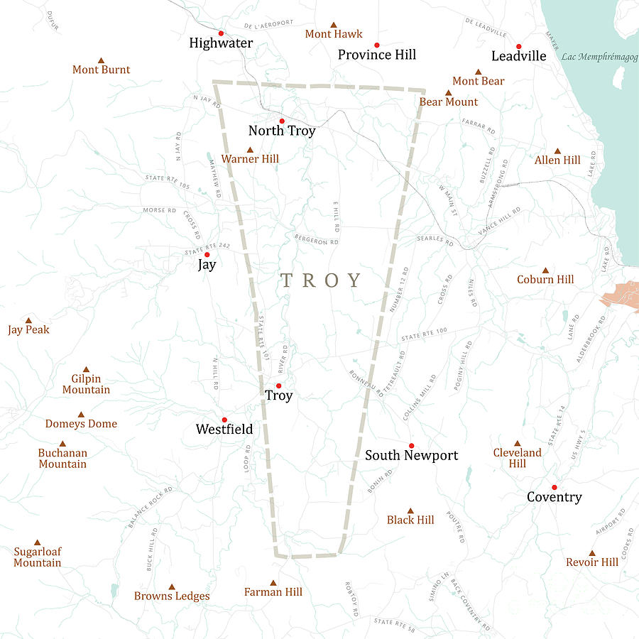 VT Orleans Troy Vector Road Map Digital Art by Frank Ramspott Fine