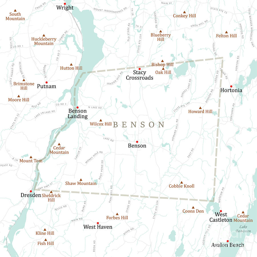 VT Rutland Benson Vector Road Map Digital Art by Frank Ramspott - Pixels