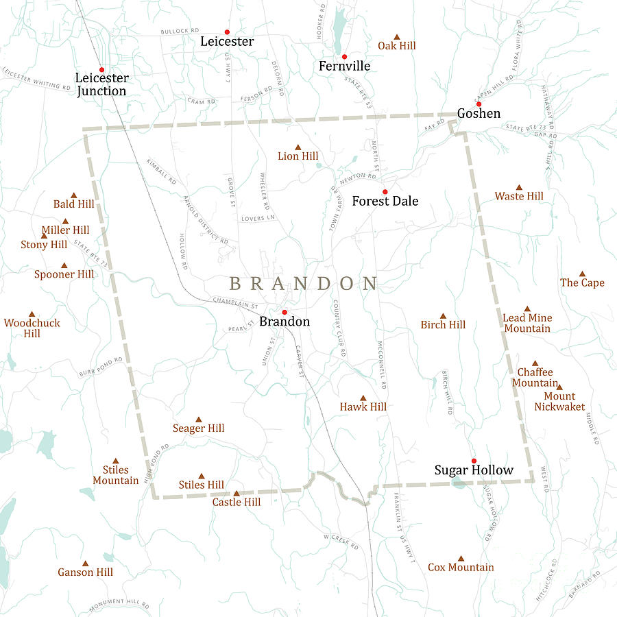 VT Rutland Brandon Vector Road Map Digital Art by Frank Ramspott - Fine ...