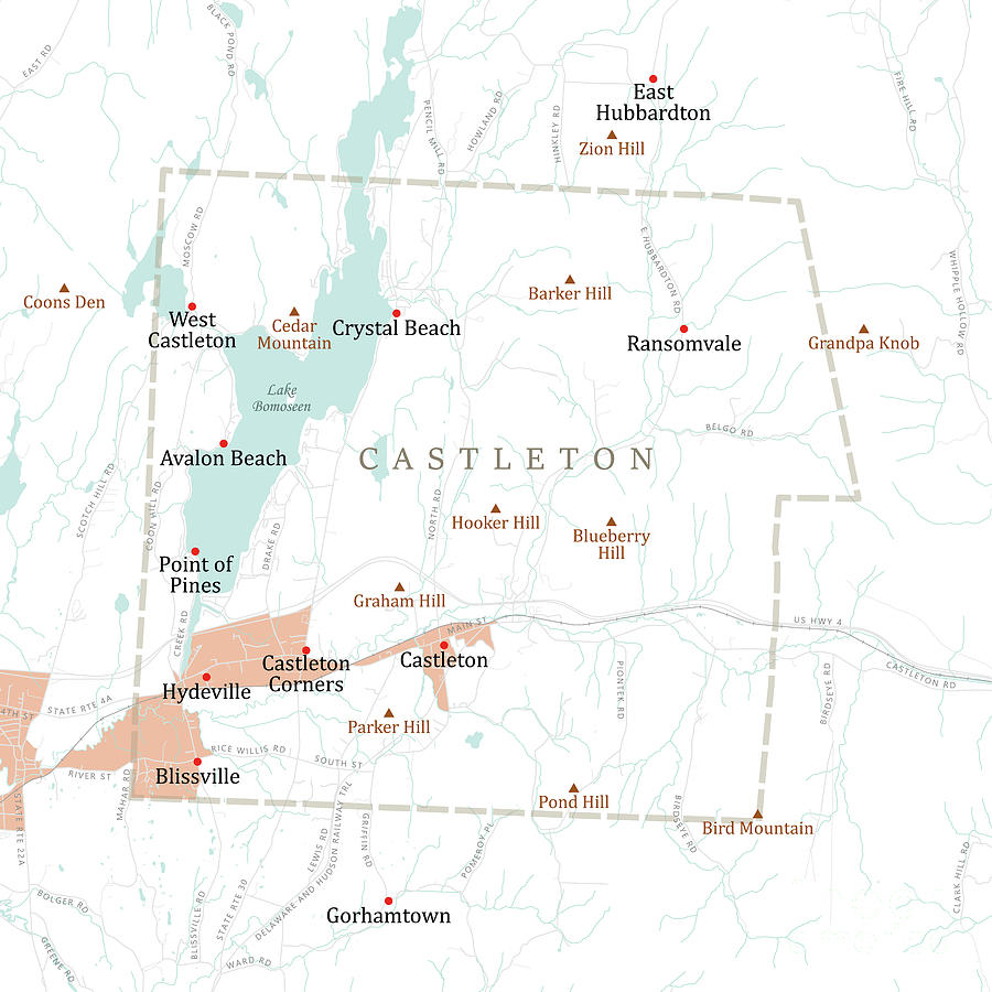 VT Rutland Castleton Vector Road Map Digital Art by Frank Ramspott ...