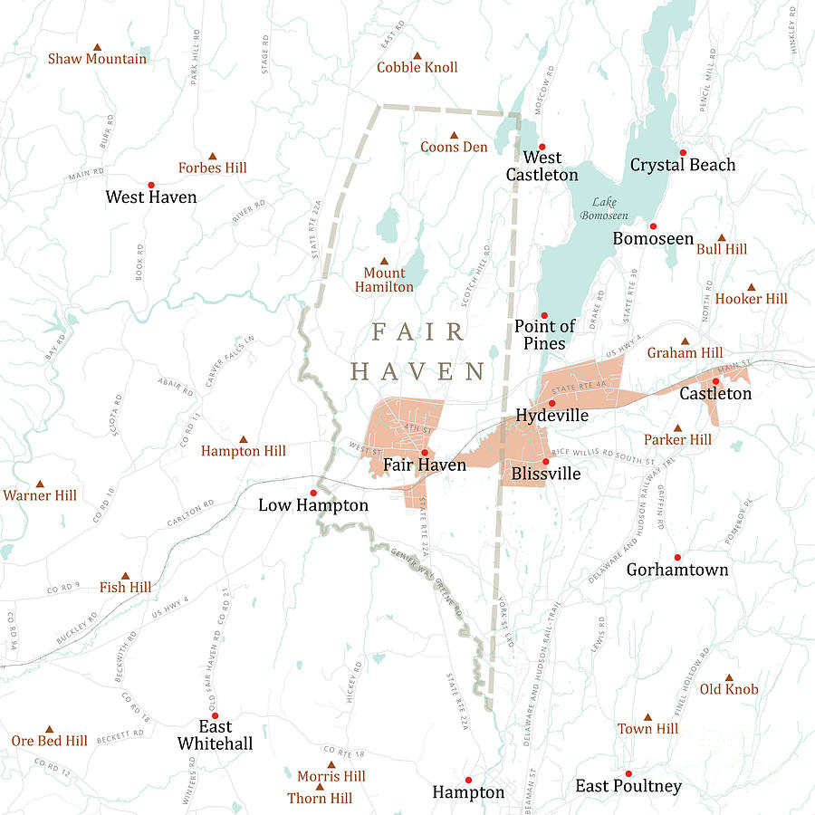 VT Rutland Fair Haven Vector Road Map Digital Art by Frank Ramspott