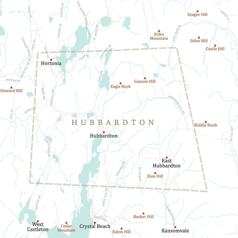 VT Rutland Hubbardton Vector Road Map Digital Art by Frank Ramspott ...