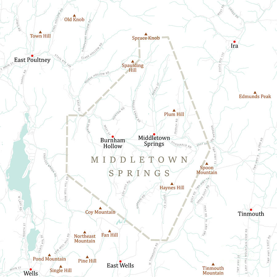 VT Rutland Middletown Springs Vector Road Map Digital Art by Frank Ramspott - Fine Art America