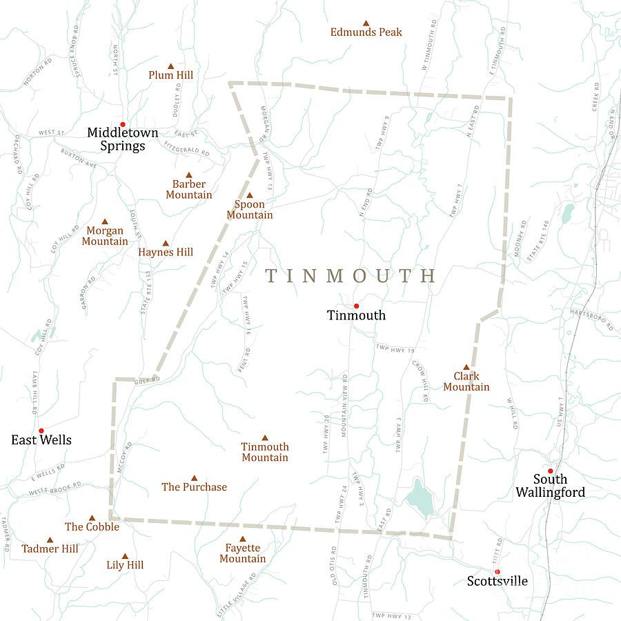 VT Rutland Tinmouth Vector Road Map Digital Art by Frank Ramspott
