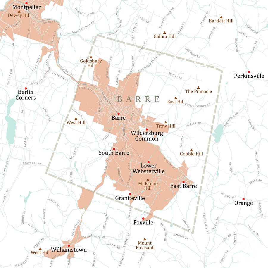 VT Washington Barre Vector Road Map Digital Art by Frank Ramspott - Pixels