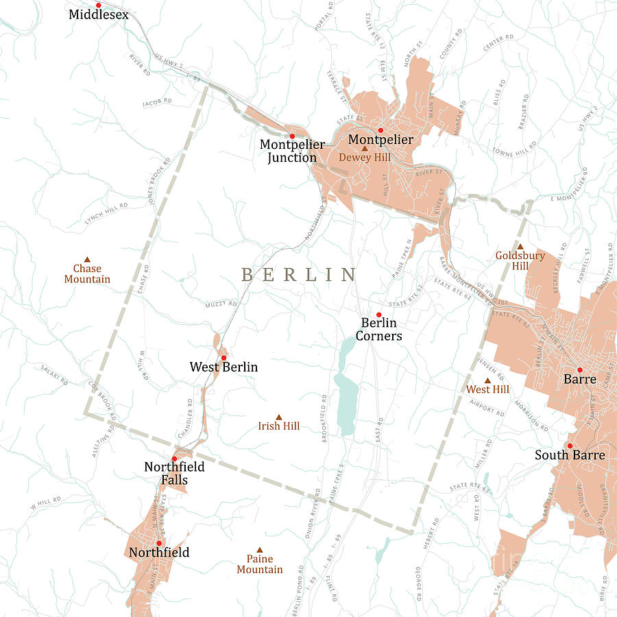 Vt Washington Berlin Vector Road Map Frank Ramspott 